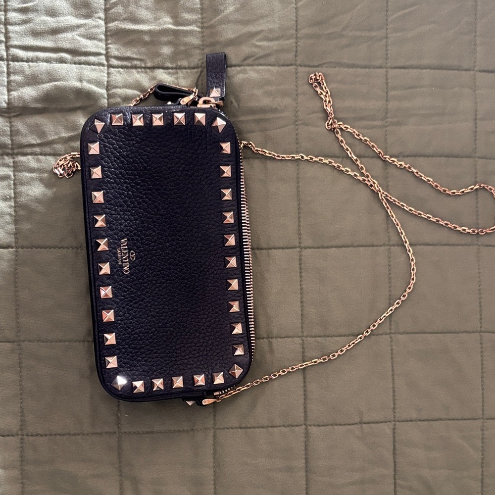 Valentino Black and Gold Studded Crossbody Bag